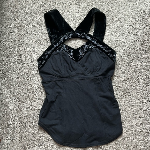 Black corset like top with velvet embroidered straps - Picture 2 of 9